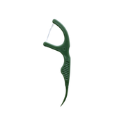 One green floss pick white background