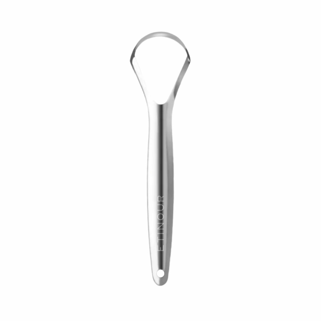 Eternal Tongue Scraper in stainless steel on plain white background