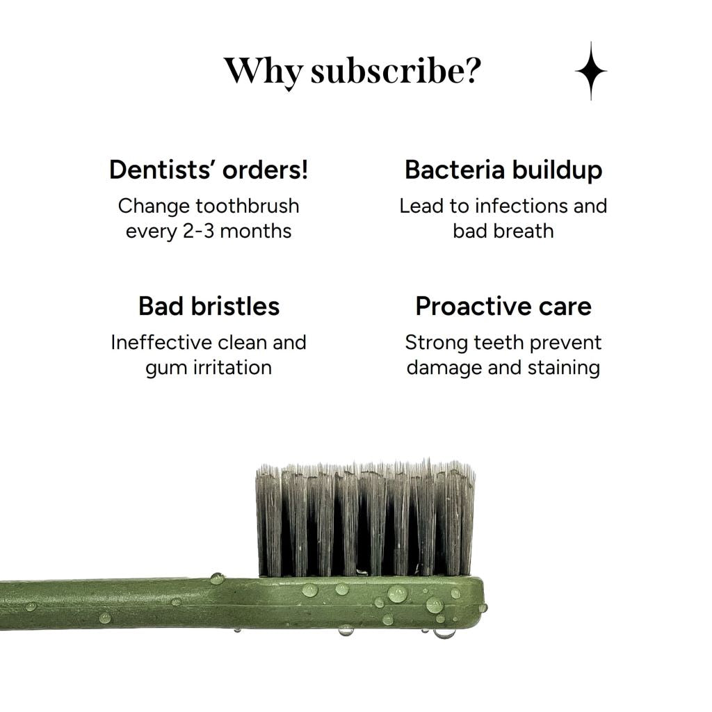 Close-up of Etinour Essential Toothbrush and USP for why subscribe to toothbrush